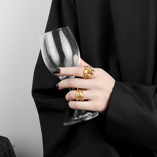 Geometric Wide Face Copper Ring With Irregular Texture