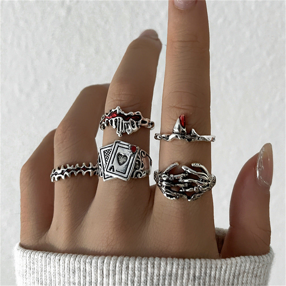 Women Alloy Ring Set Asymmetrical Rings Trendy Fashion Jewelry 5 Piece Set Eco Friendly Material Unique Design