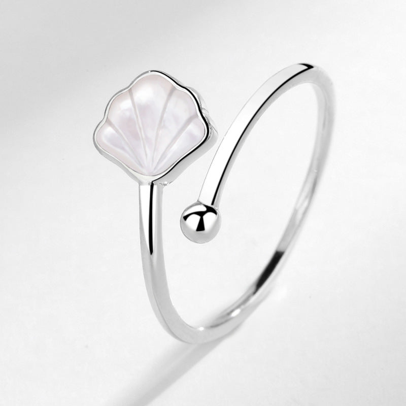 Geometric White Mother Of Pearl Ring In Silver Finish Adjustable Opening Band Elegant Jewelry For Her Now Glow