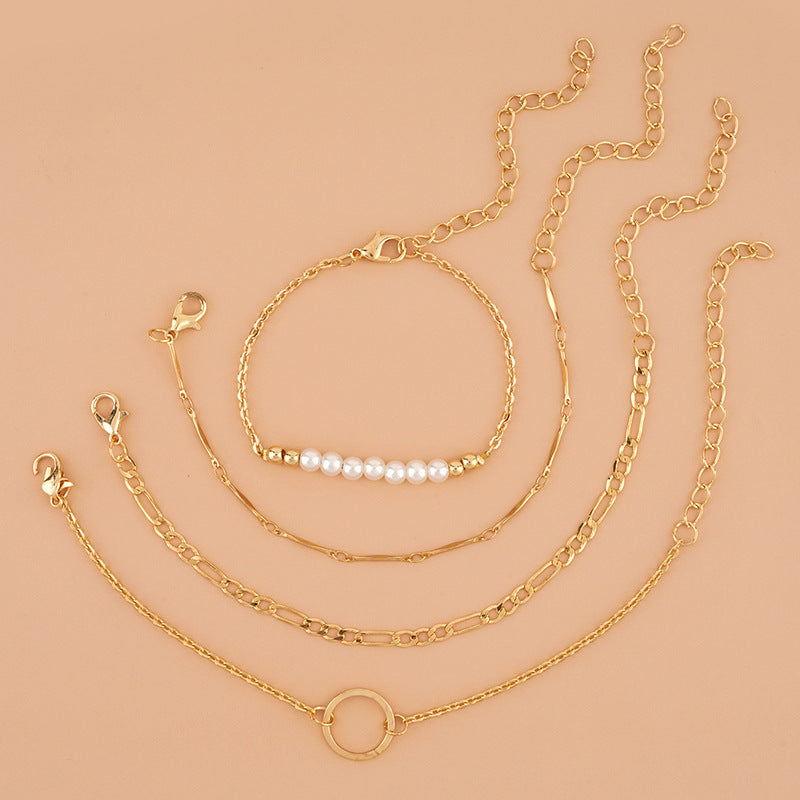 Unisex Pearl Bracelet Set Four Piece Copper Chain Alloy ABS Pearl Design Adjustable Length Gold Tone Everyday Wear