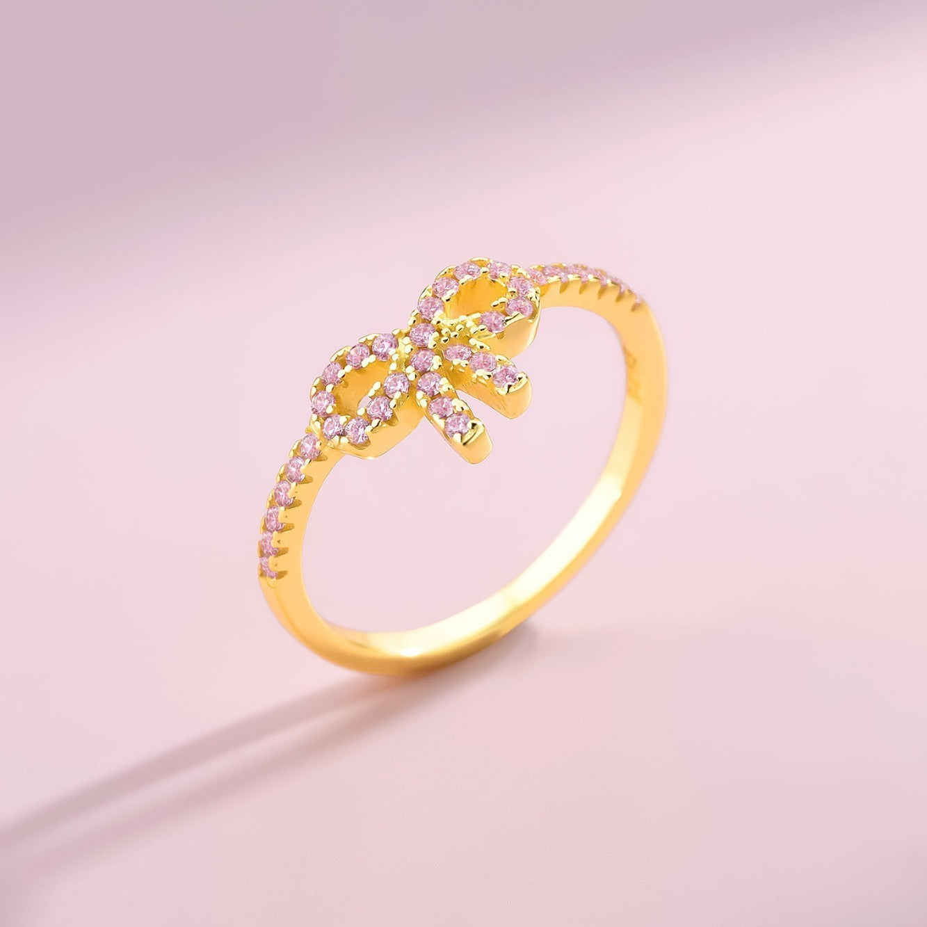 Sterling Silver Bow Zircon Ring With Yellow Gold Plating Korean Style Gift For Her Fashion Accessory Gift Idea