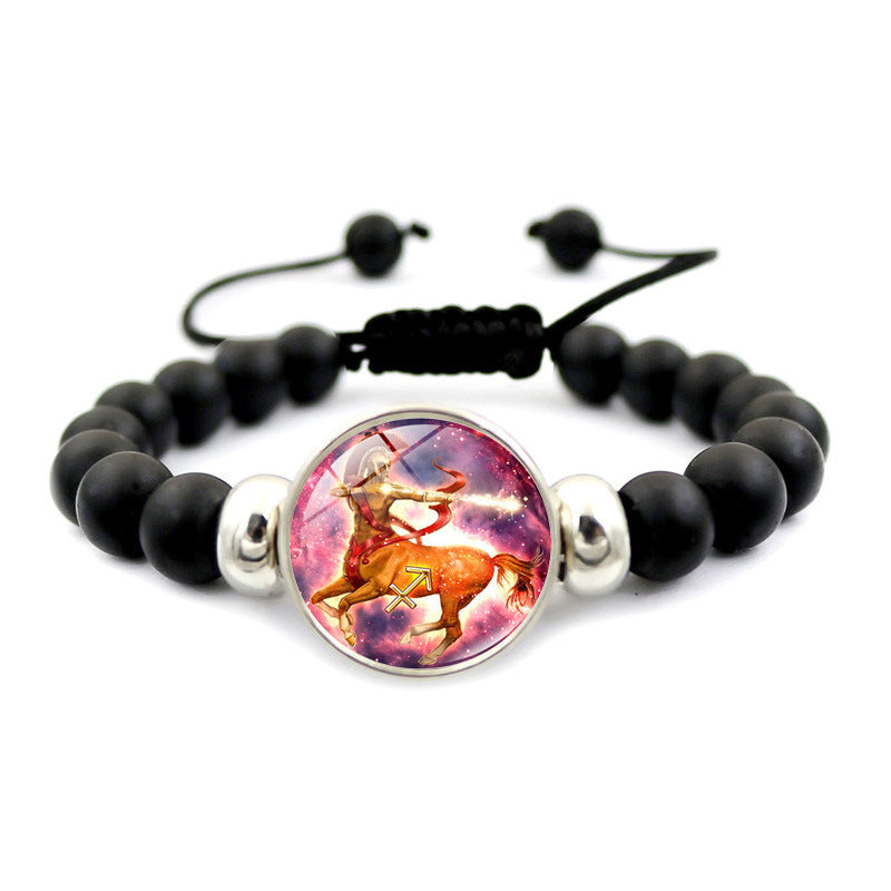 Unisex Zodiac Constellation Beaded Bracelet With Time Gem Adjustable Length Glass Beads Travel For Travel Gift