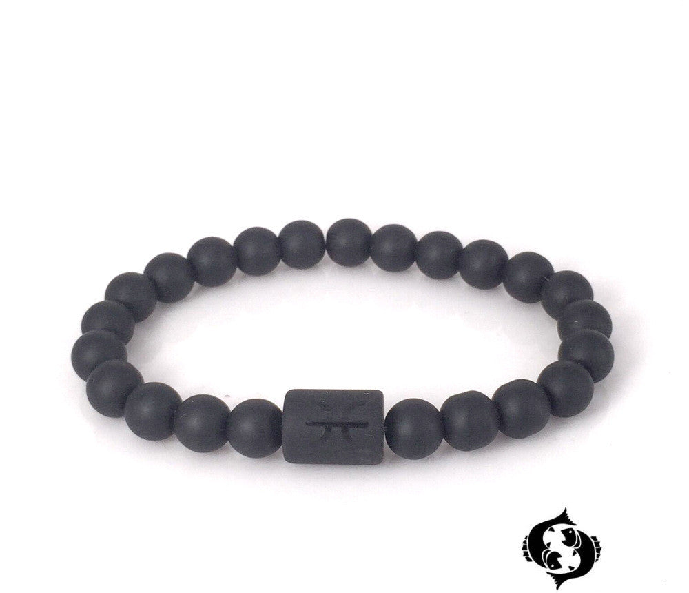 Unisex Beaded Bracelet Frosted Black Onyx Stone With Geometric Pattern 8mm Beads 19cm Length Jewelry For Men And Women