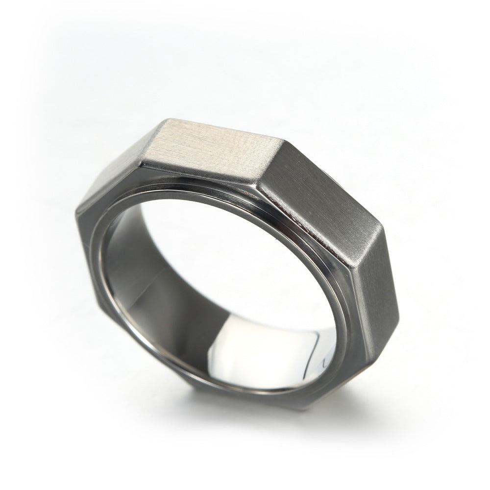 Mens Geometric Stainless Steel Ring Eight Sided Design