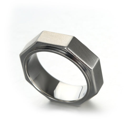 Mens Geometric Stainless Steel Ring Eight Sided Design