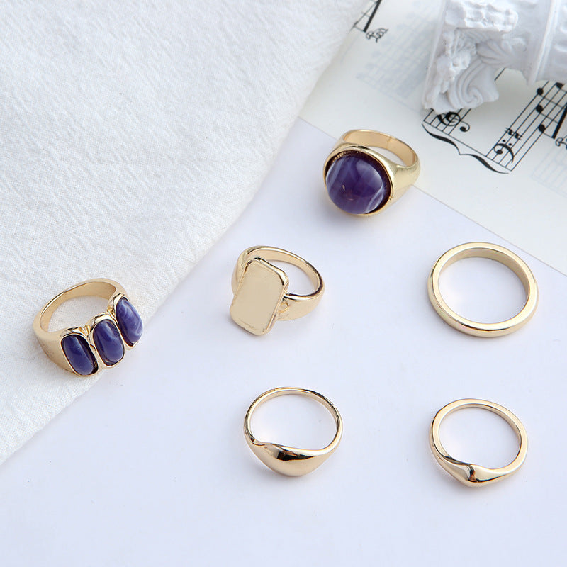 Geometric Ring Set For Women With Diamond Accent Small Round Design Alloy Fashion Jewelry Gold Tones And Shine