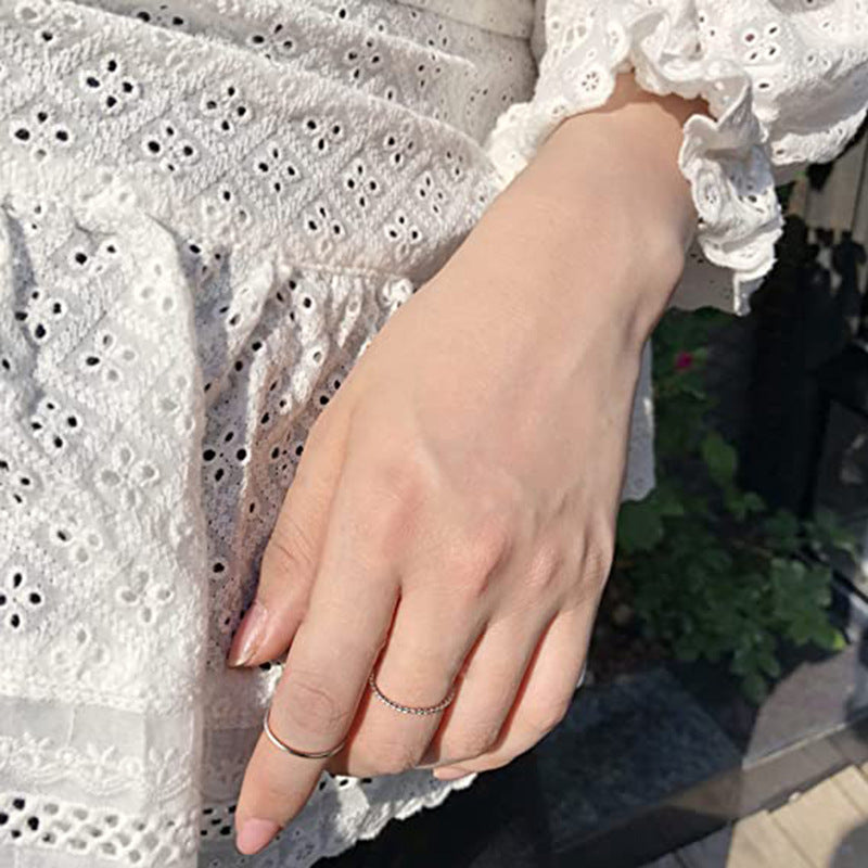 Womens Titanium Steel Rings Double Strand Spiral Twist Geometric Chain Design Electroplated Finish Silver Tone