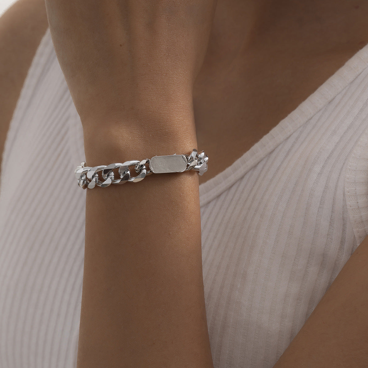 Womens Punk Bracelet Square Buckle Aluminum Alloy Geometric Bangle Retro Ethnic Style Travel Individually Packed