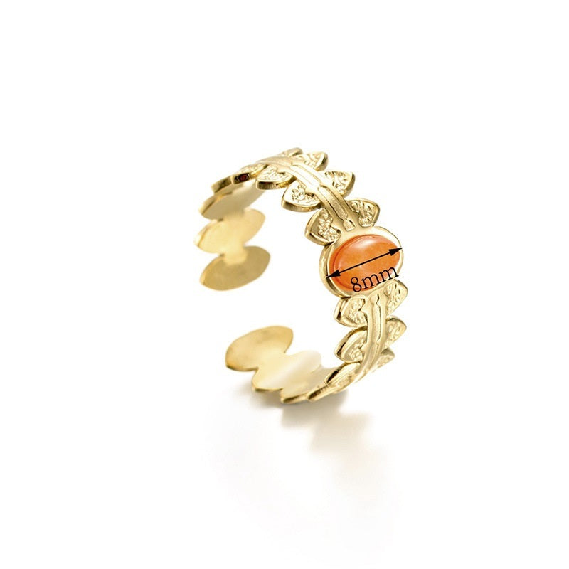 Geometric Stainless Steel Ring With Amber Color Finish Elegant Womens Jewelry For Everyday Style Everyday Wear
