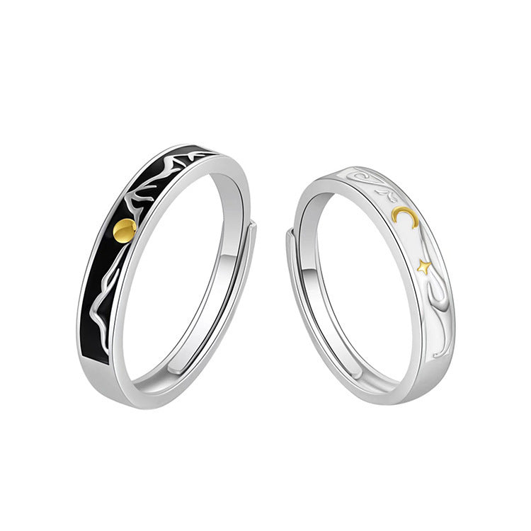 Matching Couple Rings Set Adjustable Star Rings For Him And Her Silver Plated Copper Anniversary Promise Rings