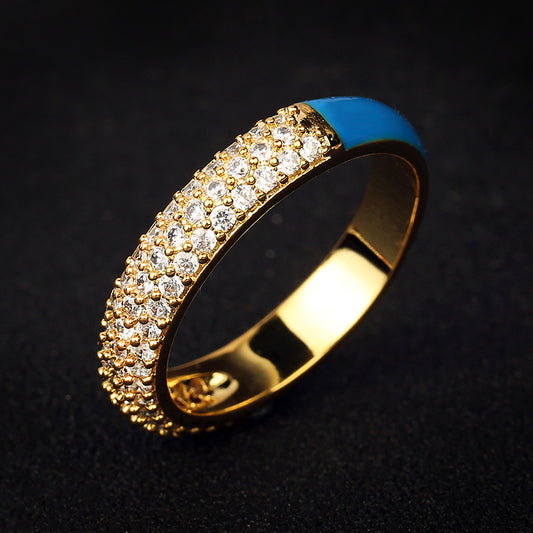Gold Plated Oil Drip Ring With White Copper Inlay And Gemstone Accents Sizes 6 7 8 9 10 For Women And Men Everyday Wear