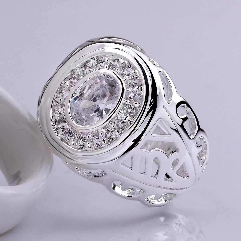 Silver Plated Round Zircon Ring For Women Geometric Charm