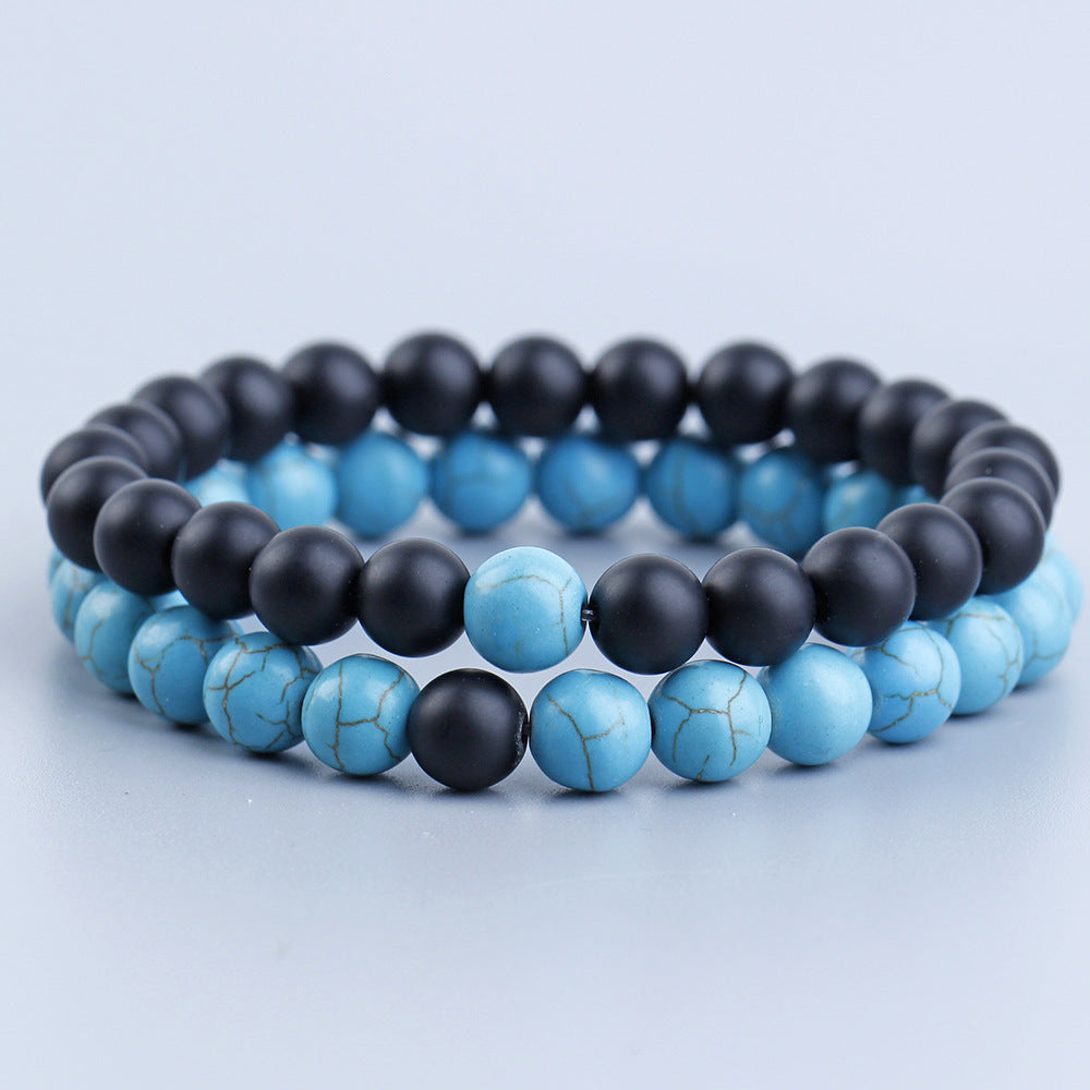 Volcanic Stone Beaded Bracelet Geometric Design 8mm Beads for Men and Women Pine Color Casual Everyday Style Pro