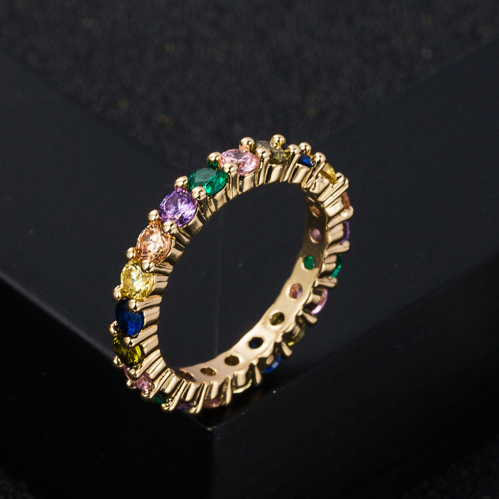 Brass Gold Plated Zircon Ring Unisex Geometric Micro Inlay Style With Adjustable Opening White Zircon Sparkle Finish