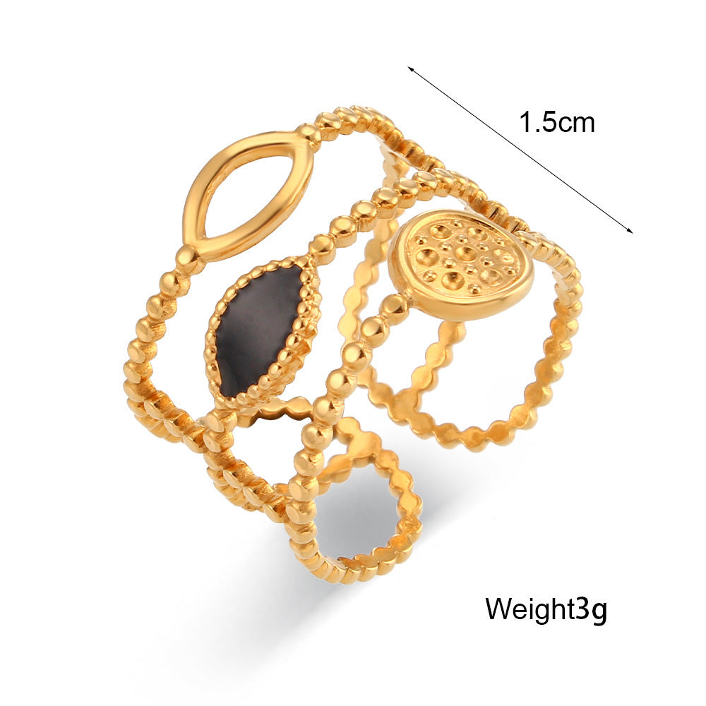 Womens Stainless Steel Ring Sun Moon Star Oil Drip Black White Waterproof Rustproof Hypoallergenic Durable Stylish