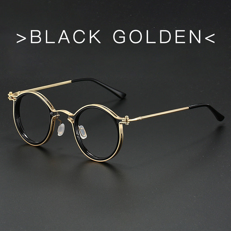 Round Frame Anti Blue Light Glasses Full Plastic Metal Frame AC Lenses Zero Degree Plain Glasses In Black Gold