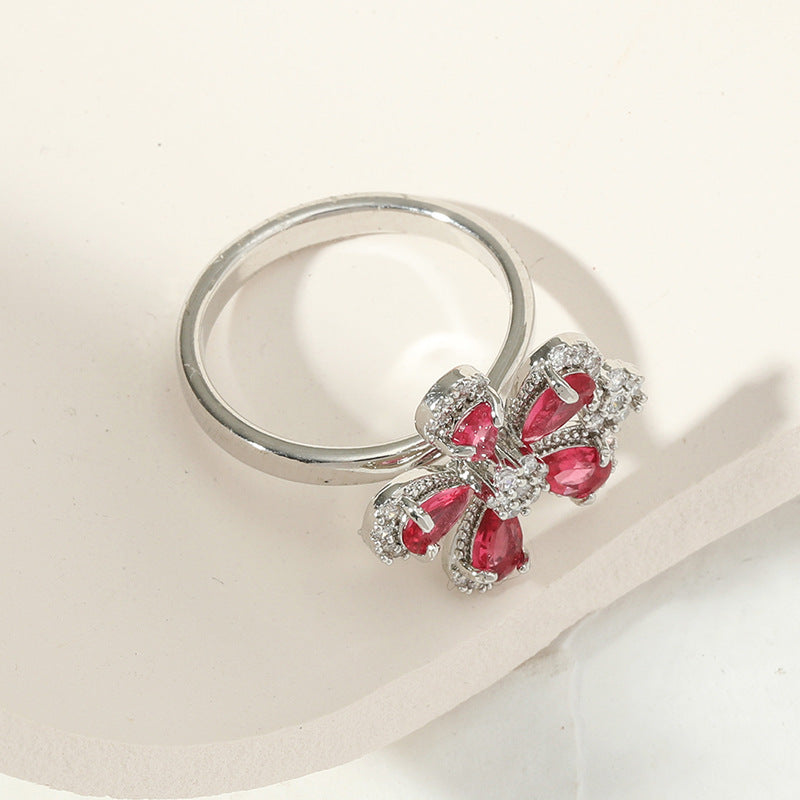 Copper Ring For Women Geometric Silver Inlay AAA Zircon Crystal European American Style 17mm Classic Jewelry Gift