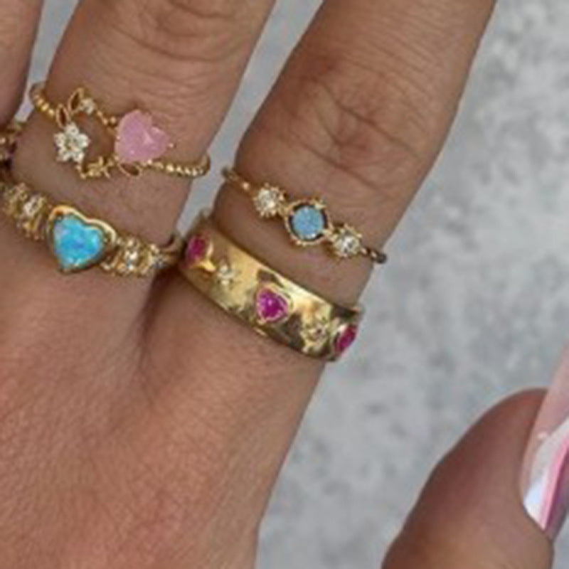 Red Peach Heart Zircon Ring Titanium Steel Electroplating Jewelry For Women Gold Tone Size 6 7 8 Geometric Ring