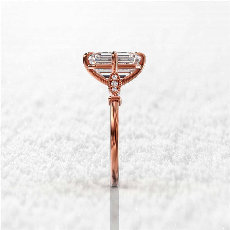 Womens Rose Gold Zircon Ring With Four Prong Setting