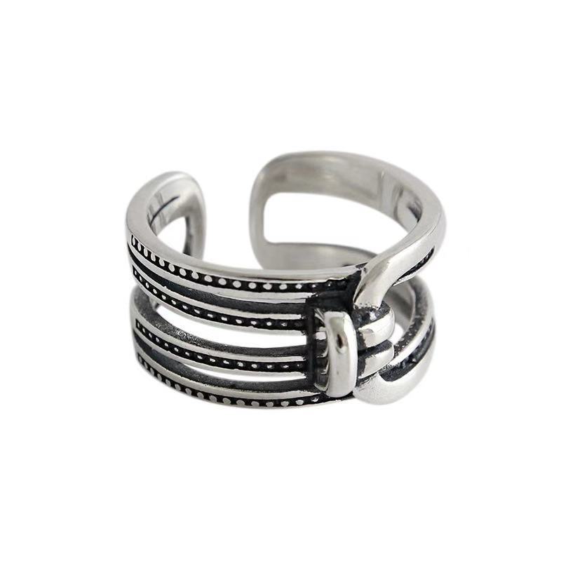 Womens Ancient Silver Ring Multi Layer Line Knotting Ring Wide Face Ring Fashion Jewelry Ring For Girls And Women