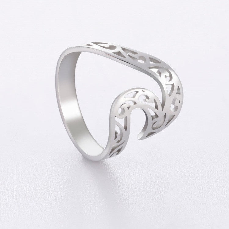 Unisex Geometric Hollow Wave Ring Stainless Steel Band Polished Durable Everyday Wear Jewelry Accessory Modern