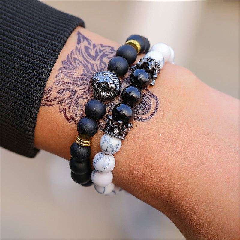 Unisex Retro Black Frosted Crystal Bracelet Set With White Crystal Accents Simple Wrist Accessories Fashion Daily Wear
