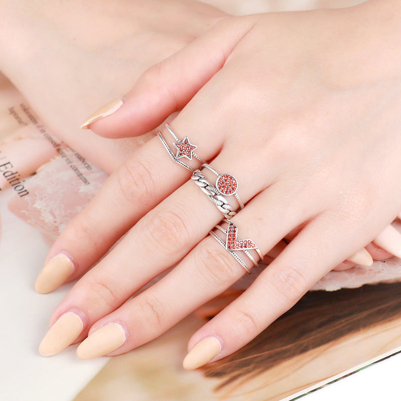 Womens Sterling Silver Geometric Diamond Engagement Ring