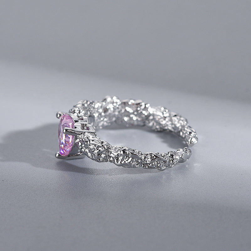 Womens Copper Zircon Ring Electroplated White Gold Simple Design Fashion Band Jewelry Gift Sparkle Finish Glow