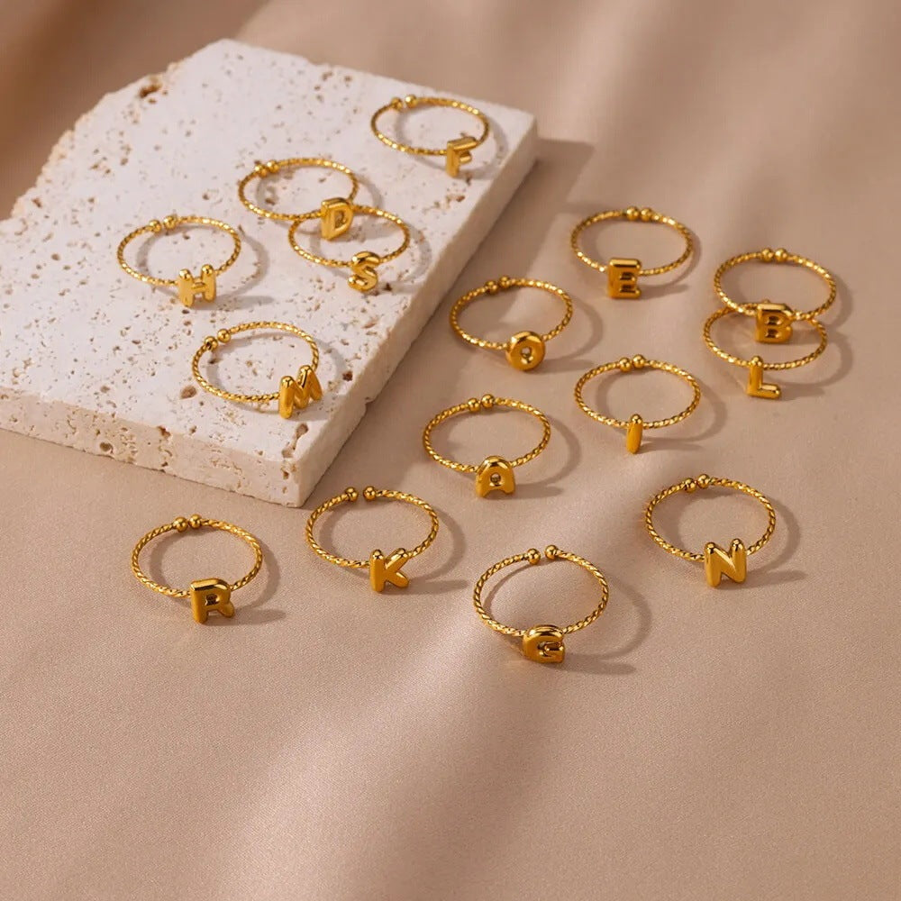 Unisex Initial Letter Ring 18K Gold Plated Stainless Steel Alphabet A Z Personalized Ring Jewelry Gift For All