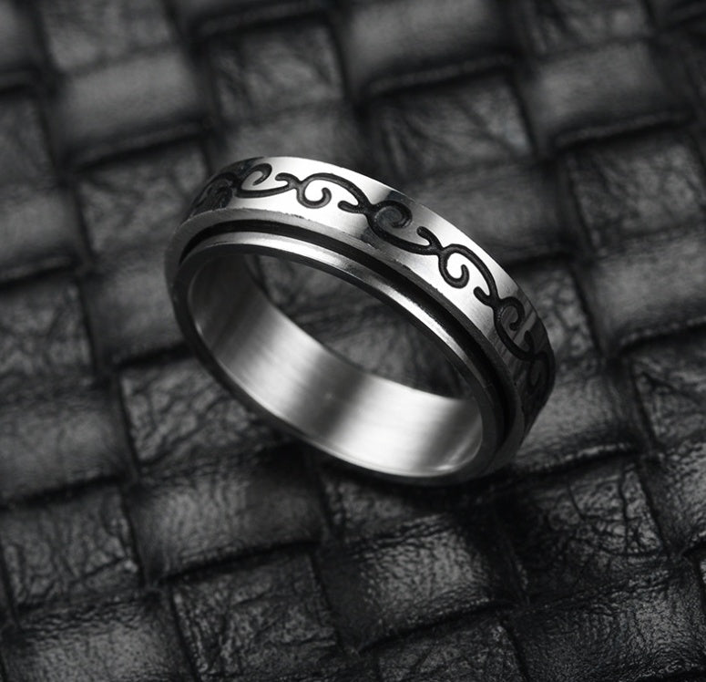 Mens Stainless Steel Ring Rotating Band Chain Design Heart Ruyi Sun Moon Five Pointed Star Pattern Gift Trendy