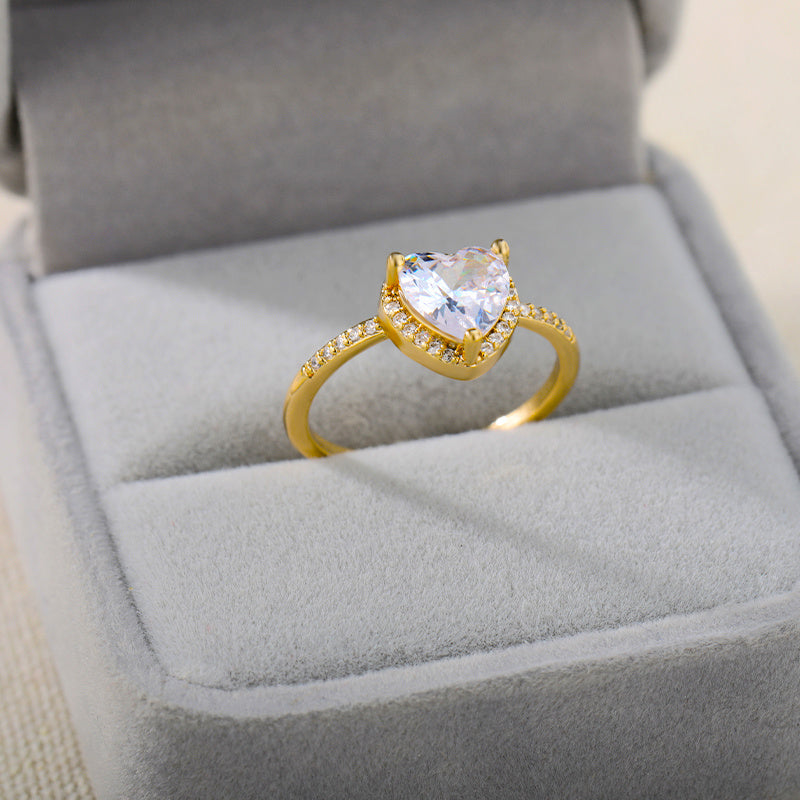 Large Zircon Heart Ring For Women Wedding Gift Elegant Jewelry Perfect For Anniversary Daily Wear Elegant Glow