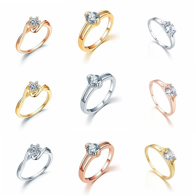 Unisex Rose Gold Geometric Alloy Ring With Micro Mounted Gemstones For Weddings And Celebrations A Perfect Gift