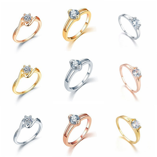 Unisex Rose Gold Geometric Alloy Ring With Micro Mounted Gemstones For Weddings And Celebrations A Perfect Gift