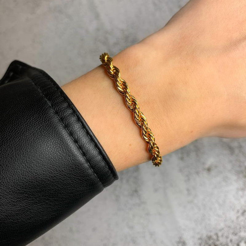 Women Geometric Bracelet Plated Alloy Twist Chain Hand Jewelry Retro Design Simple Golden Bracelet Fashionable