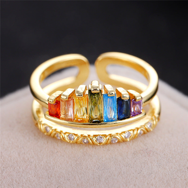 Womens Crown Ring Adjustable Copper Index Finger Ring With Gem Inlay Wedding Birthday Travel Gift Gold Jewelry