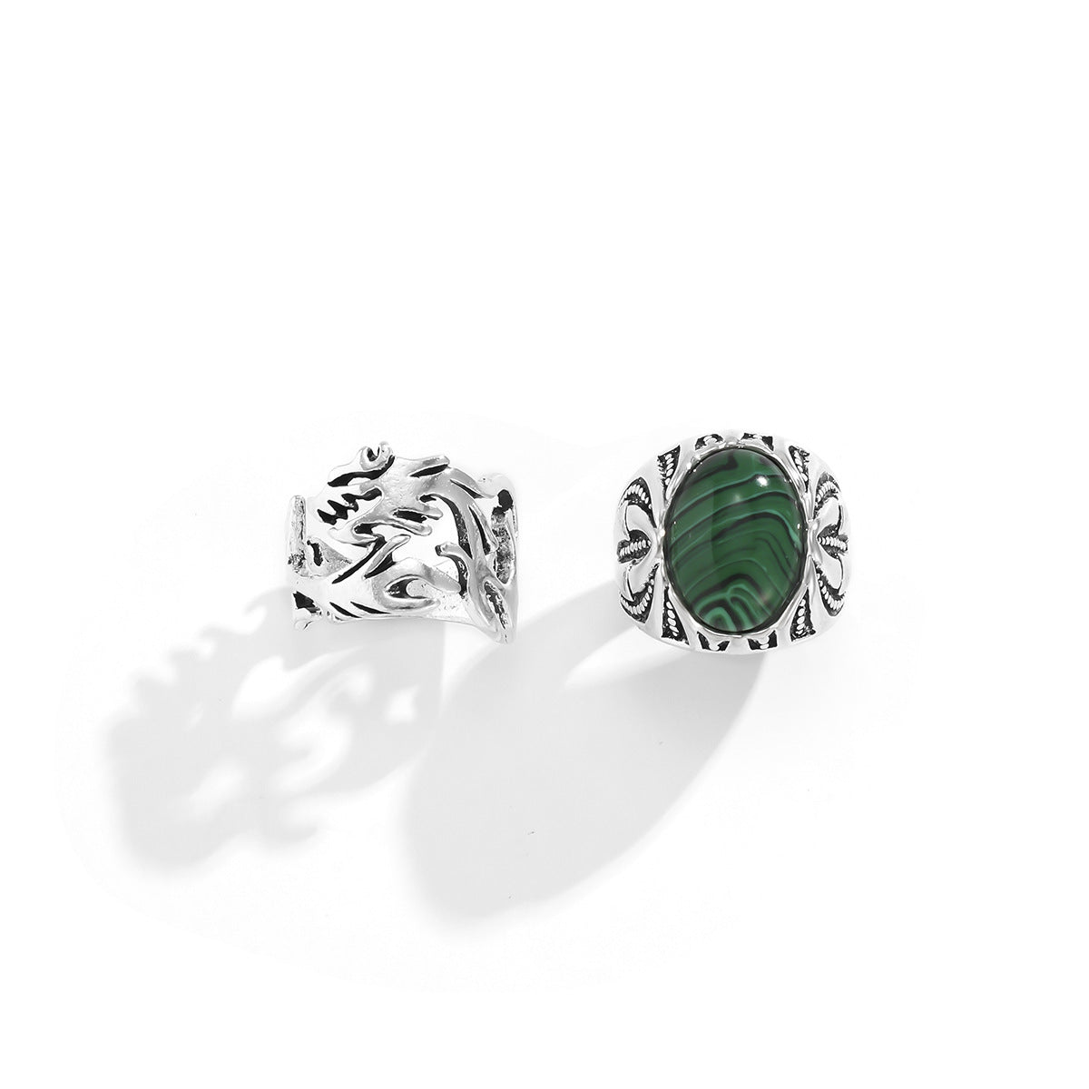 Mens Ring Set Of Two Retro Pattern Design Ancient Silver Finish Perfect For Everyday Wear Or Special Occasions