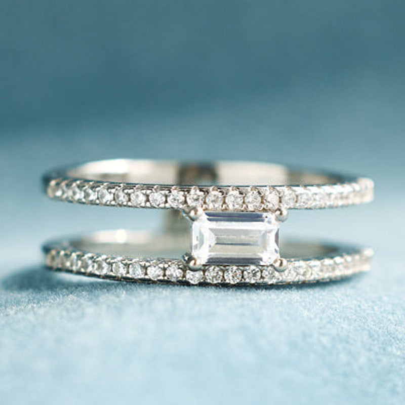 Silver Geometric Ring for Women Electroplated Alloy with Four Sides Design Elegant Fashion Jewelry for Daily Wear