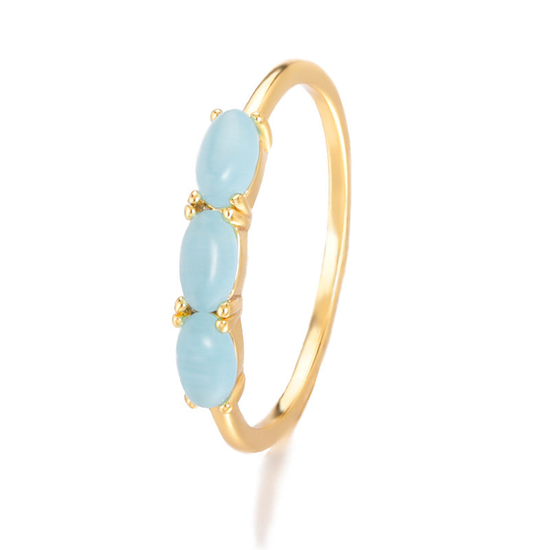 Blue Stone Floral Ring Copper Design With Gold Tone And Silver Tone Accents For Women Wedding Engagement Gift Durable