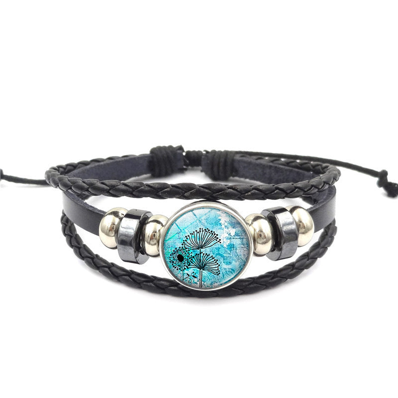 Unisex Woven Leather Bracelet Ocean Style Multi Layer Zodiac Ornament Fashion Jewelry Handmade Accessory Everyday Wear