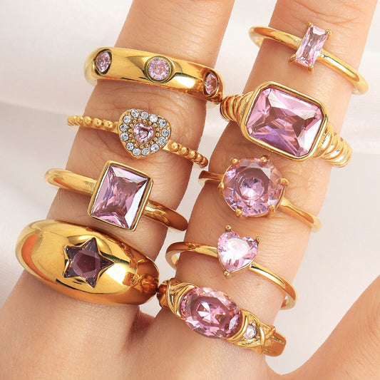 Heart Ring For Women With Zircon Stone Gold Stainless Steel Geometric Ring Fantasy Jewelry Gift For Her Promise Ring