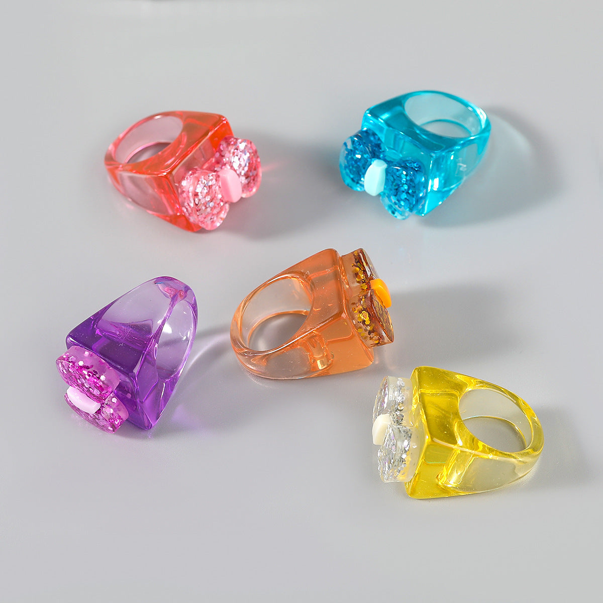 Women Bow Design Ring Plastic Resin Candy Color Jewelry European American Inspired Fashion Ring For Everyday Wear