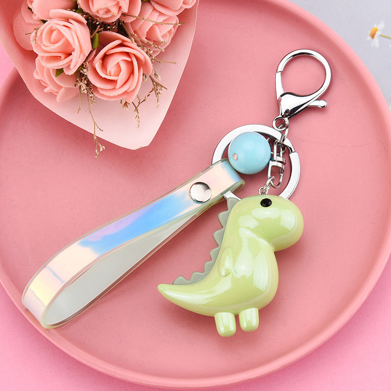 Dinosaur Car Keychain Metal Acrylic Pendant With Leather Cord Key Ring For Bags Purses Durable Everyday Carry Accessory