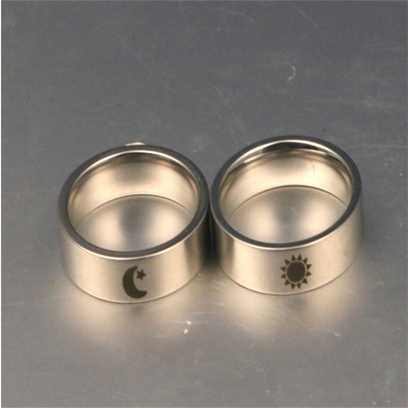 Couple Rings Handmade Titanium Steel Sun Moon Pattern Promise Bands for Men and Women Affordable Luxury Unisex