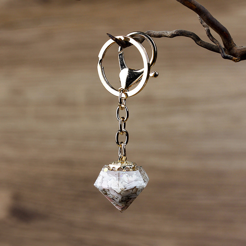 Crystal Gravel Resin Keychain Pendant Modern Design With Tapered Point Handcrafted Natural Stone Accessory Kit