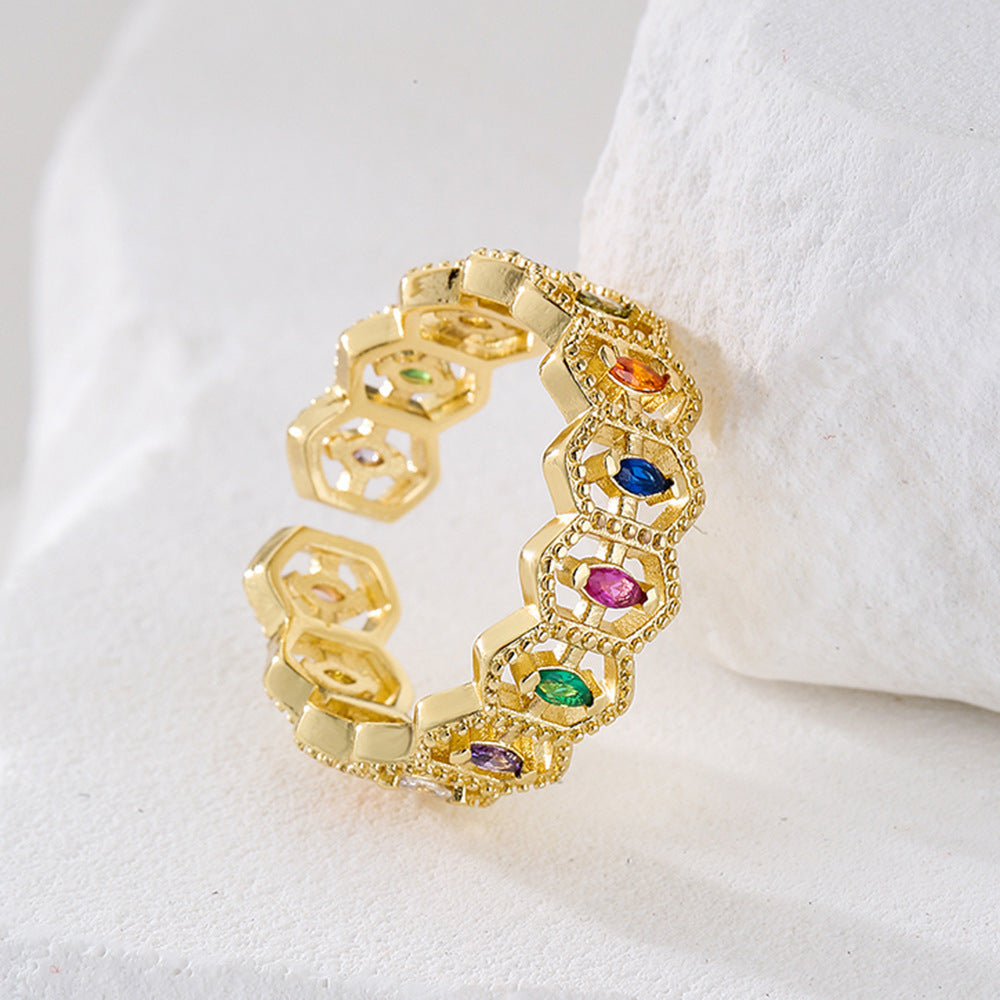 Womens Geometric 18K Gold Plated Copper Ring Abstract Design Jewelry Fashion Statement Beautiful Modern Accent