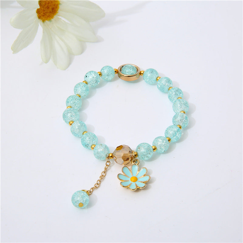 Womens Flower Bracelet Handmade Artificial Crystal String Daisy Bracelet Fashion Travel Gift Bracelet Colorful