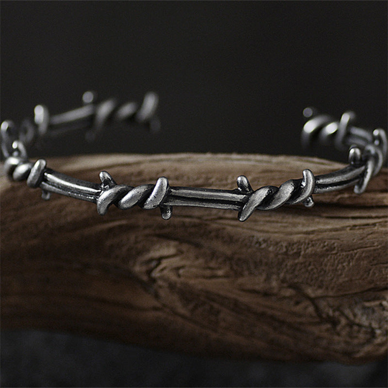Mens Titanium Steel Bracelet Twist Knot Design Electroplated Retro Thorn Bangle Jewelry Gift Style Pro For Men