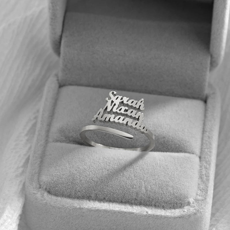 Stainless Steel Personalized Name Rings For Couples Unisex Adjustable Engraved Jewelry For Loved Ones Keepsake