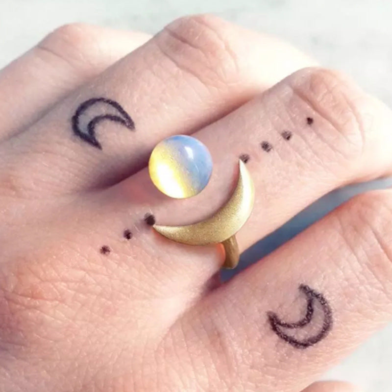 Gold Moon Ring With White Stone Adjustable Fashion Geometric Ring For Women And Girls Elegant Alloy Shiny Ring