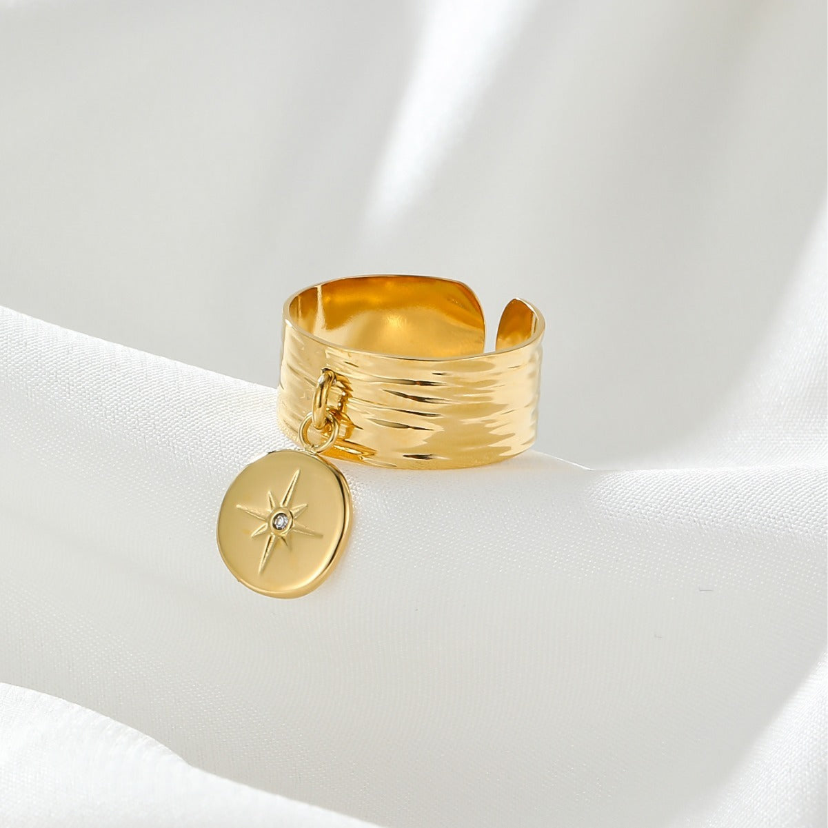Six Point Star Zircon Ring Stainless Steel Gold Plated